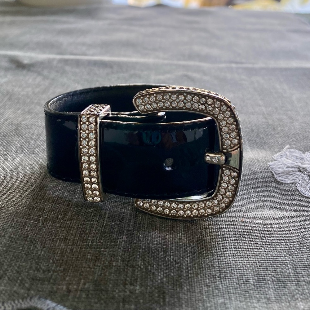 Black Patton Leather Buckle Cuff bracelet